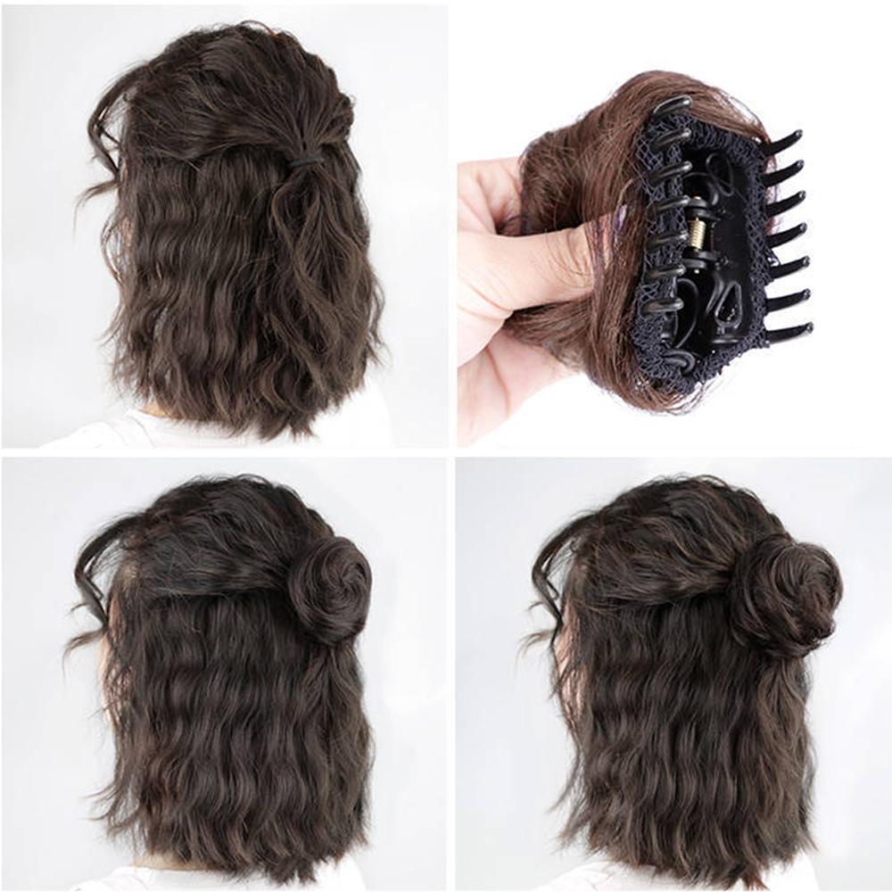 Búi Tóc Giả DWAYNE Hình Bánh Donut Tự Nhiên Dạng Kẹp Tóc Xoăn Ngắn Bằng Sợi Tổng Hợp Tự Nhiên Dành Cho Bạn Nữ
