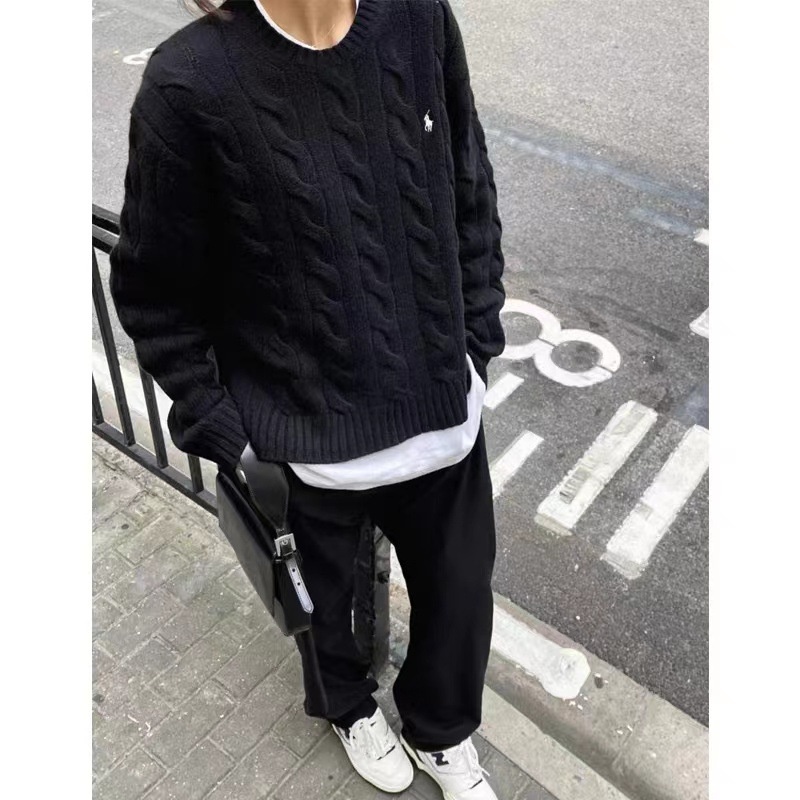 Ralph Lauren battle horse small horse label Solid color autumn and winter twist pullover long sleeve sweater retro American sweater women's 2022