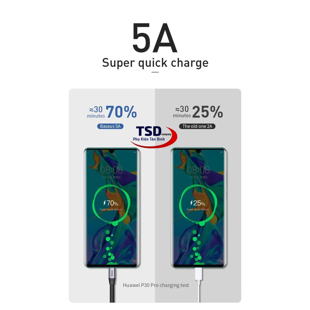 Cáp Sạc Nhanh Baseus USB Type C Dài 23cm Hỗ Trợ Sạc Nhanh Quick Charge 3.0