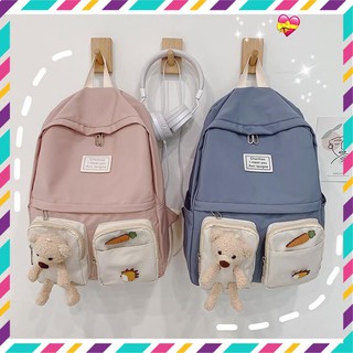 Balo thời trang ulzzang Basic Hàn Quốc kèm GẤU, chât dù cao cấp chống nước