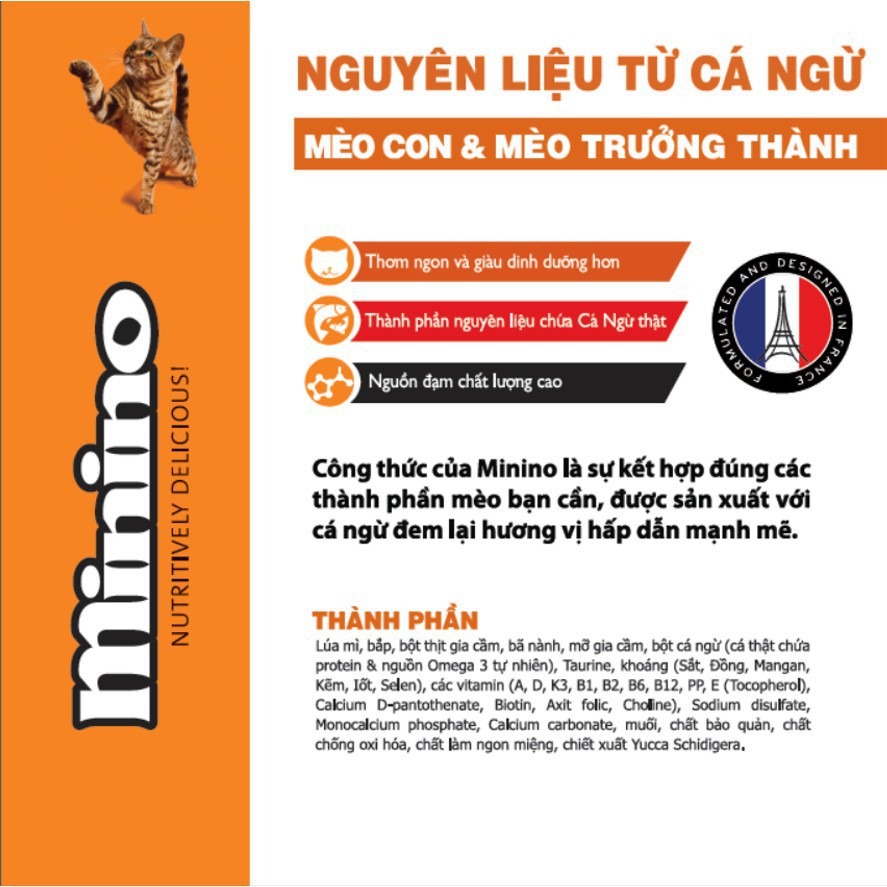 THỨC ĂN CHO MÈO Minino dạng hạt Gói 480g thương hiệu Pháp