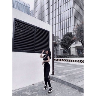 Pass jumpsuit thun tay cộc màu đen ( ảnh thật )