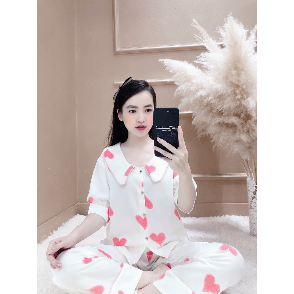 Đồ mặc nhà Lụa satin Pijama tay ngắn quần dài Form dưới 60 kí nhiều mẫu