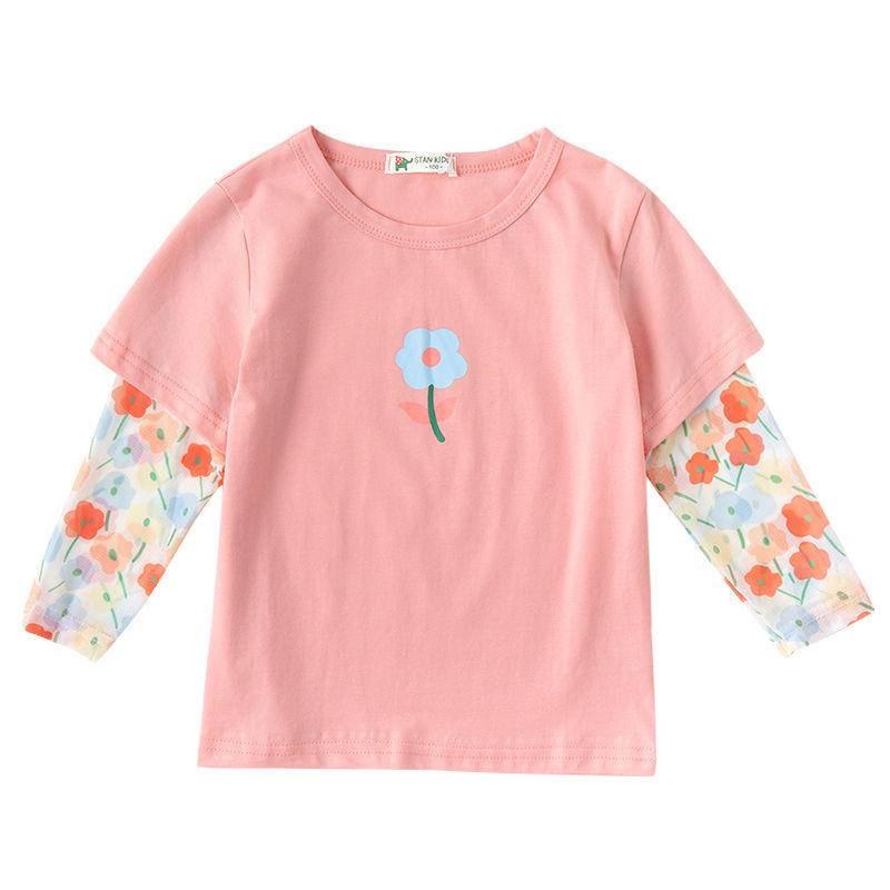 Áo thun tay dài hai lớp dáng rộng mỏng nhẹ phong cách màu hè Hàn Quốc cho bé gái