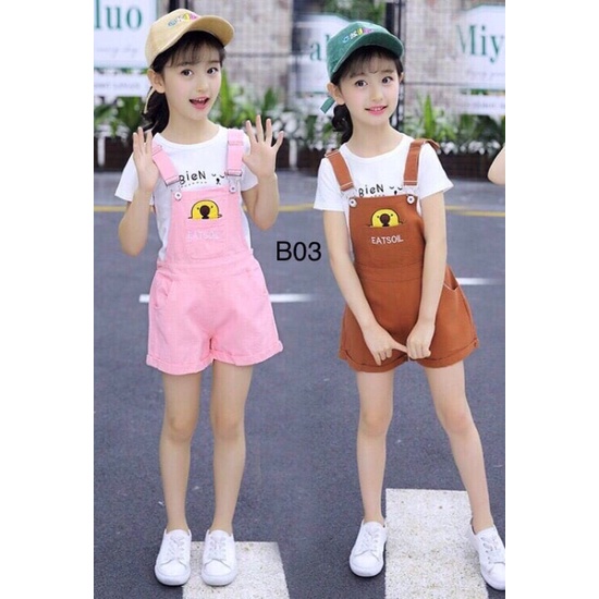 Bộ quần áo yếm đùi mùa hè cho bé gái