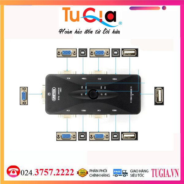 [Mã 254ELSALE giảm 7% đơn 300K] Thiết bị chuyển mạch tín hiệu VGA USB 4PC - 1 màn hình UNITEK (U-8710) - Hàng chính hãng