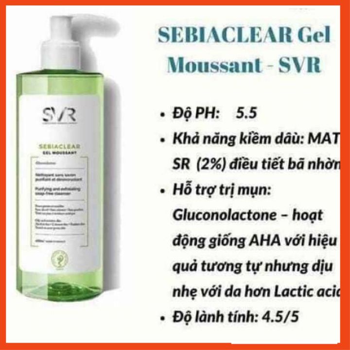 Sữa rửa mặt SVR Sebiaclear Gel Moussant cho da dầu mụn & da nhạy cảm hàng Pháp chuẩn chính hãng-Sunny Cosmetics
