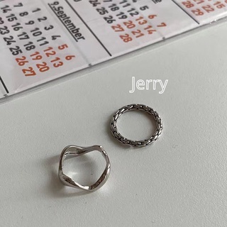 Set nhẫn nữ 2 chiếc màu bạc gợn sóng basic Jerry Accessories N05