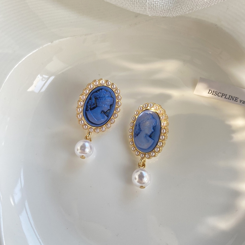 Khuyên tai kẹp không bấm lỗ chốt cố định K174 bằng hợp kim mạ vàng hình elip đính hạt trai dáng midi Leous Accessories