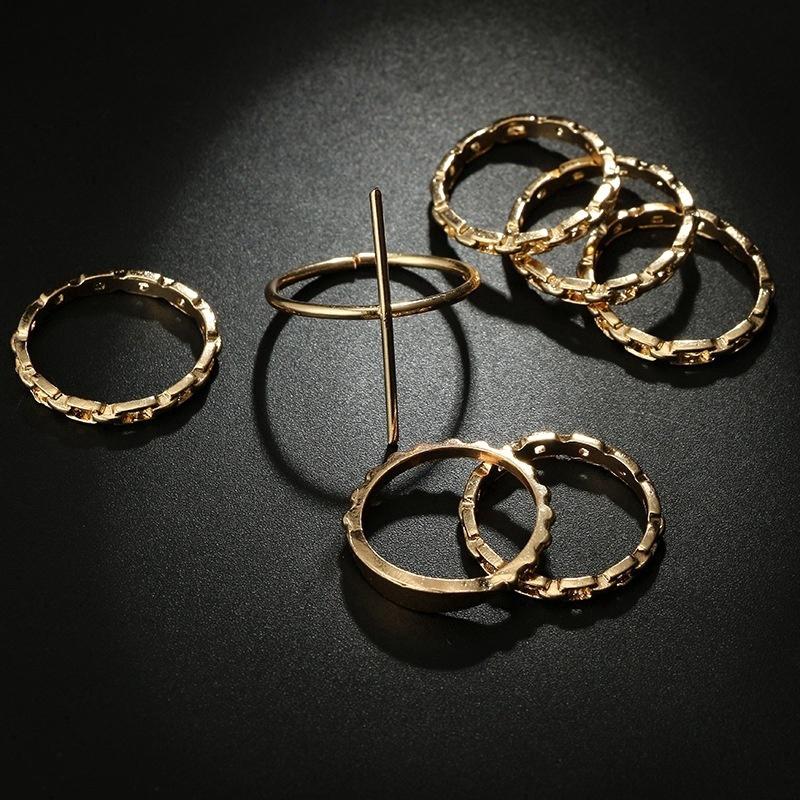 Set 7 nhẫn vàng phong cách Boho cổ điển