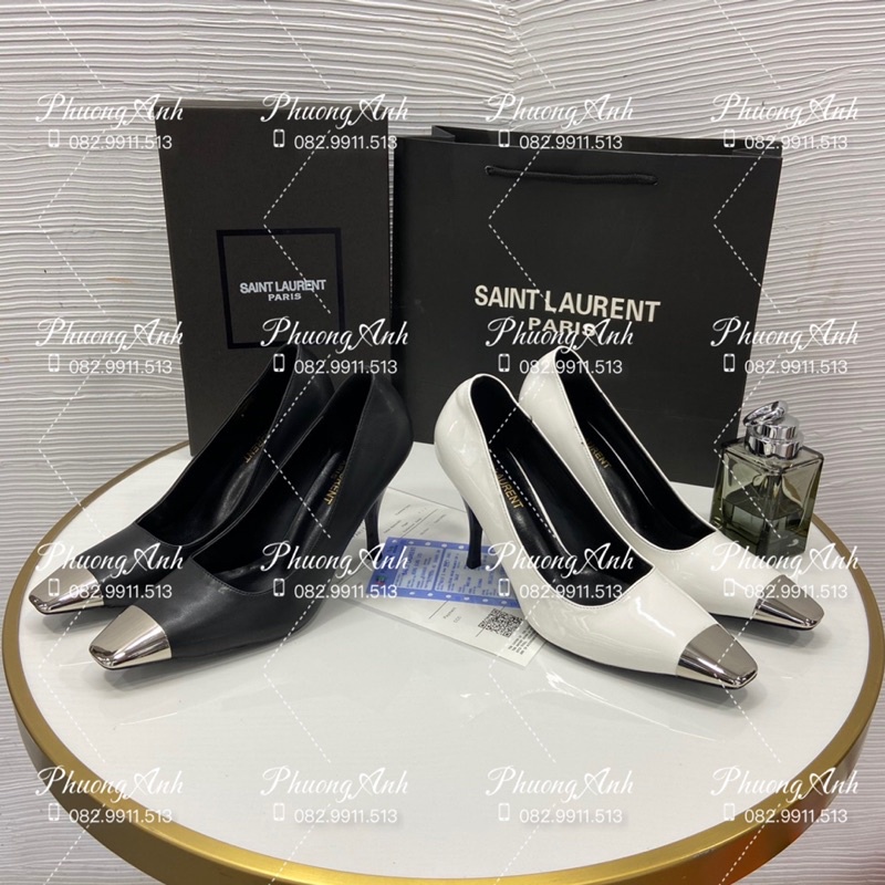 Guốc YSL Mũi Kim Loại 2 Màu Trắng Đen Full Size 35-39