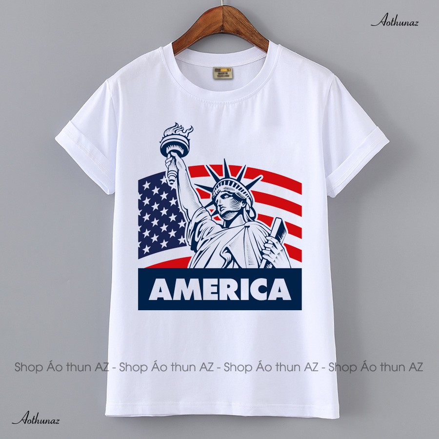 Áo thun nam in hình Cờ Mỹ Nữ thần tự do độc đáo - Cotton Thái M1076
