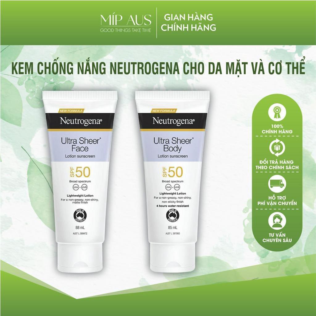 Kem Chống Nắng Cho Da Mặt Và Cơ Thể - Neutrogena Ultra Sheer Face & Body Spf 50+ -85/88mL