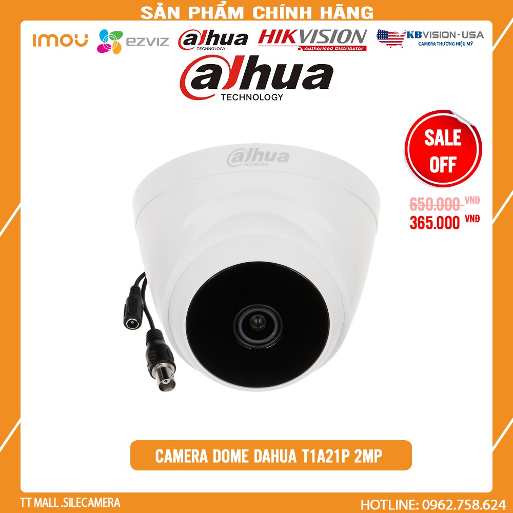 [SIÊU KHUYẾN MÃI]Camera HDCVI Dahua DH-HAC-T1A21P dome 2MP vỏ nhựa-Bảo hành 2 năm chính hãng