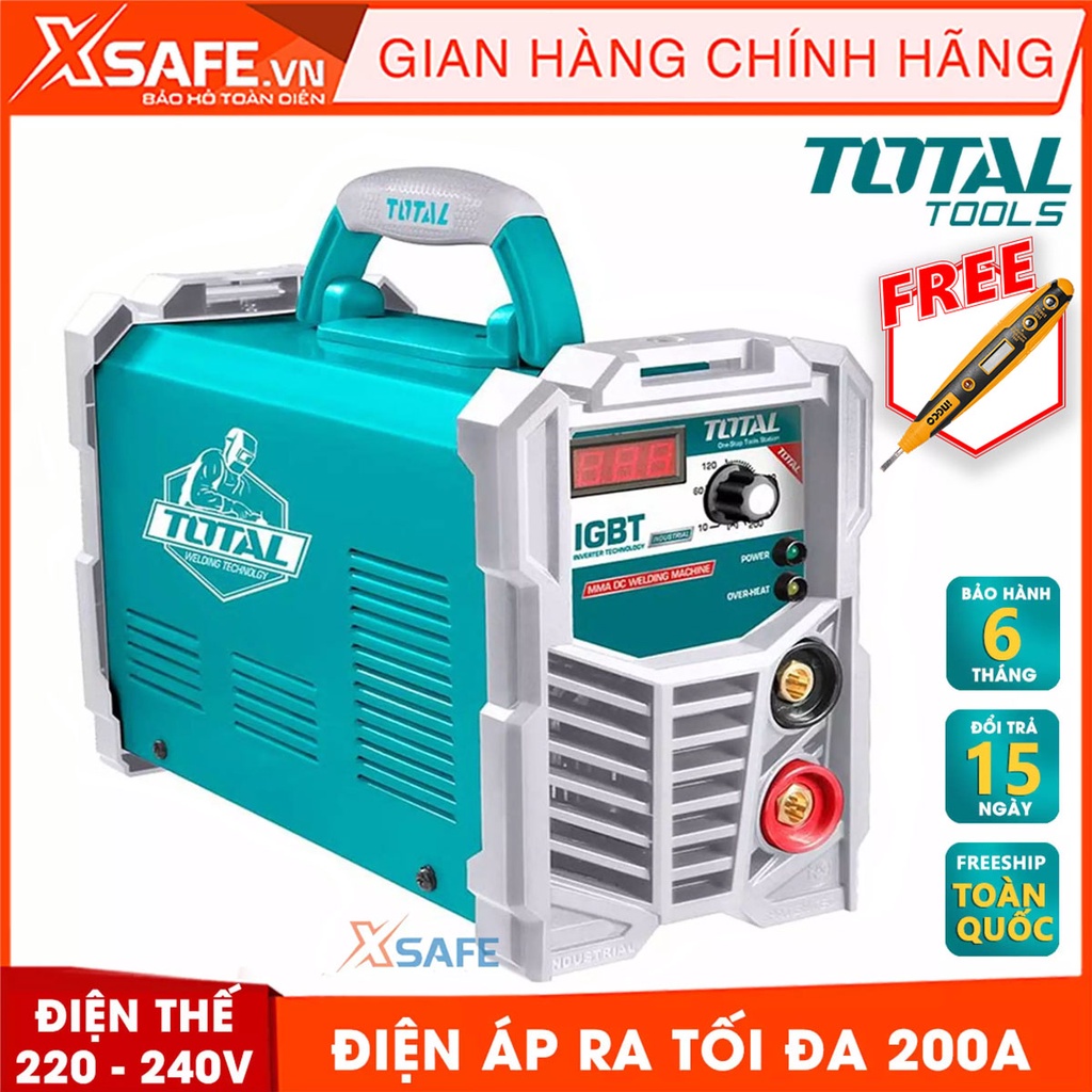 Máy hàn điện tử TOTAL TW220052 Máy hàn điện tử Inverter MMA Điện thế 220-240V Điện áp 10-200A Điện thế không tải 70V