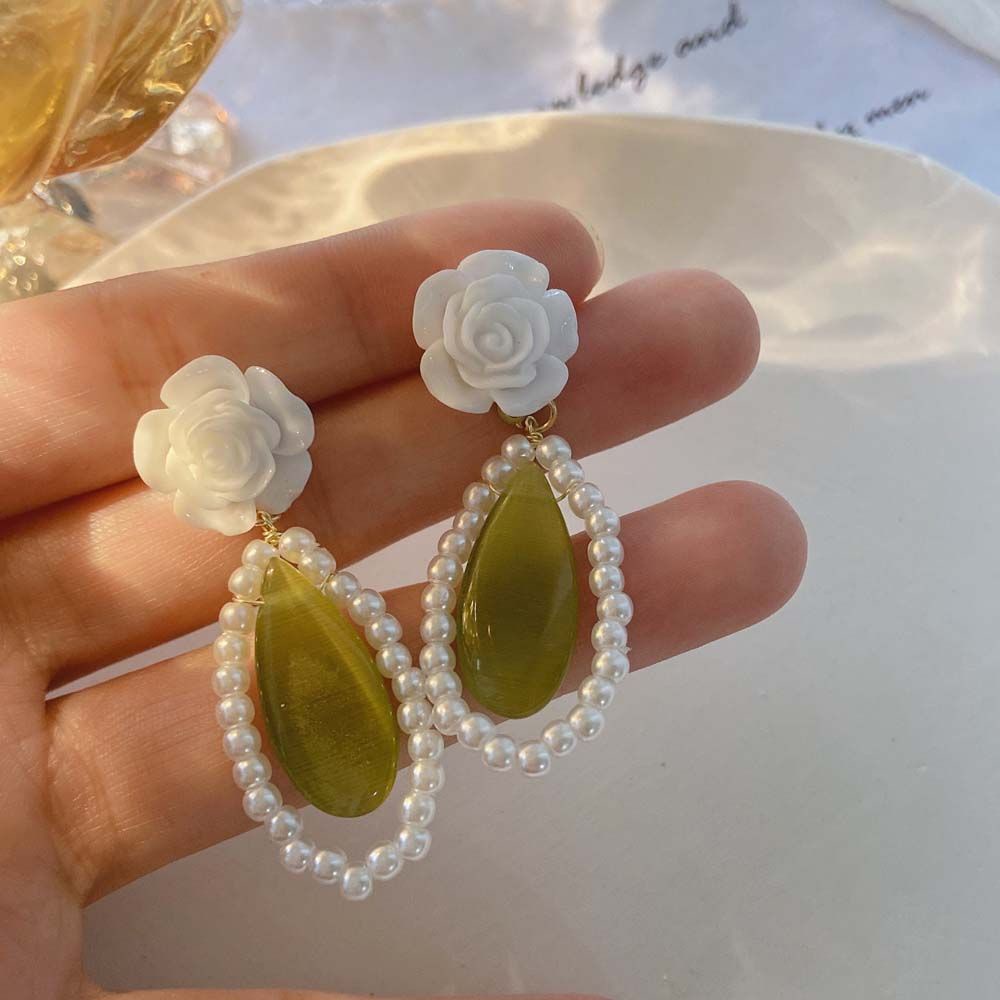 Khuyên Tai Hoa Hồng Bằng Hợp Kim Đính Ngọc Trai Nhiều Màu Thời Trang Thanh Lịch Cho Nữ