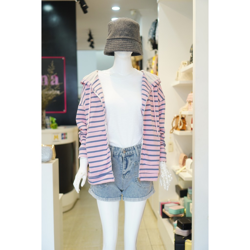 [Mã WAMT1505 giảm 10K đơn 0K] Áo Khoác Thun Menina Sọc 074 Hồng