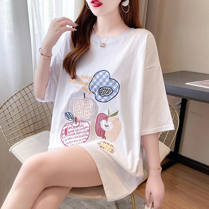 Áo Thun 100% cotton Tay Ngắn Dáng Rộng Phong Cách Hàn Quốc Thời Trang Mùa Hè Cho Nữ 200g