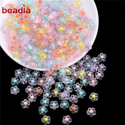 BEADIA 50 miếng Hạt Xỏ Bằng Acrylic Trong Suốt Nhiều Màu Hình Bông Hoa Dùng Làm Vòng Tay/Trang Sức DIY