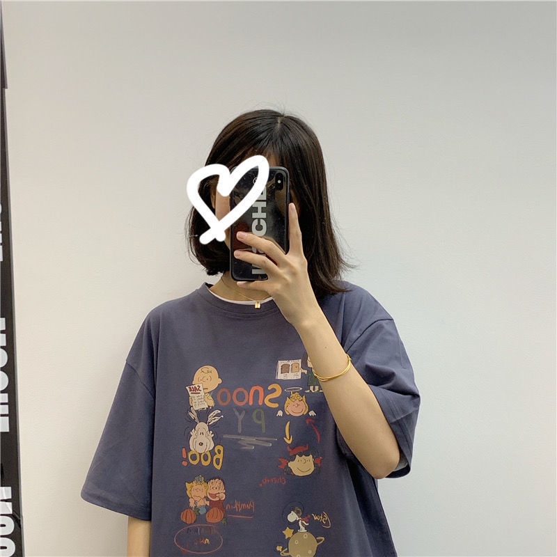 2021 spring and summer new Korean version Harajuku Hong Kong Style loose fun cartoon versatile short sleeve T-shirt women's half sleeve top