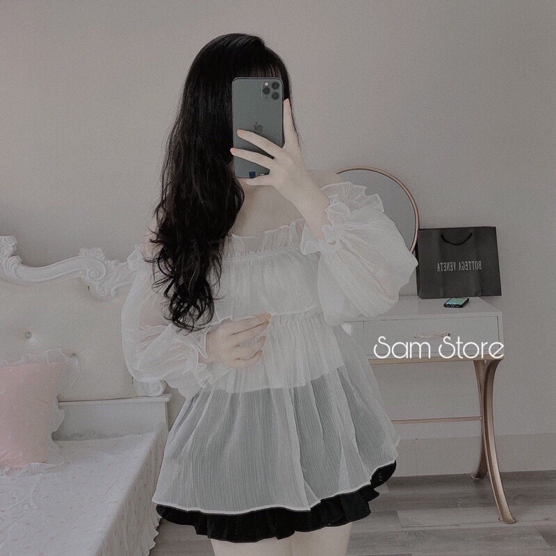 Áo trễ vai Tơ nhũ 2 lớp💕FREESHIP💕NHIỀU MÀU