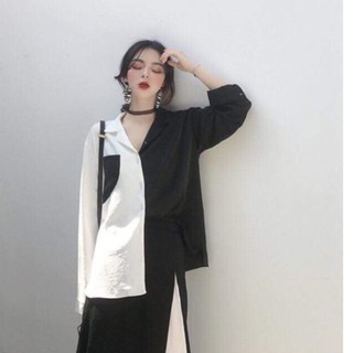 Áo sơ mi phối thân đen trắng