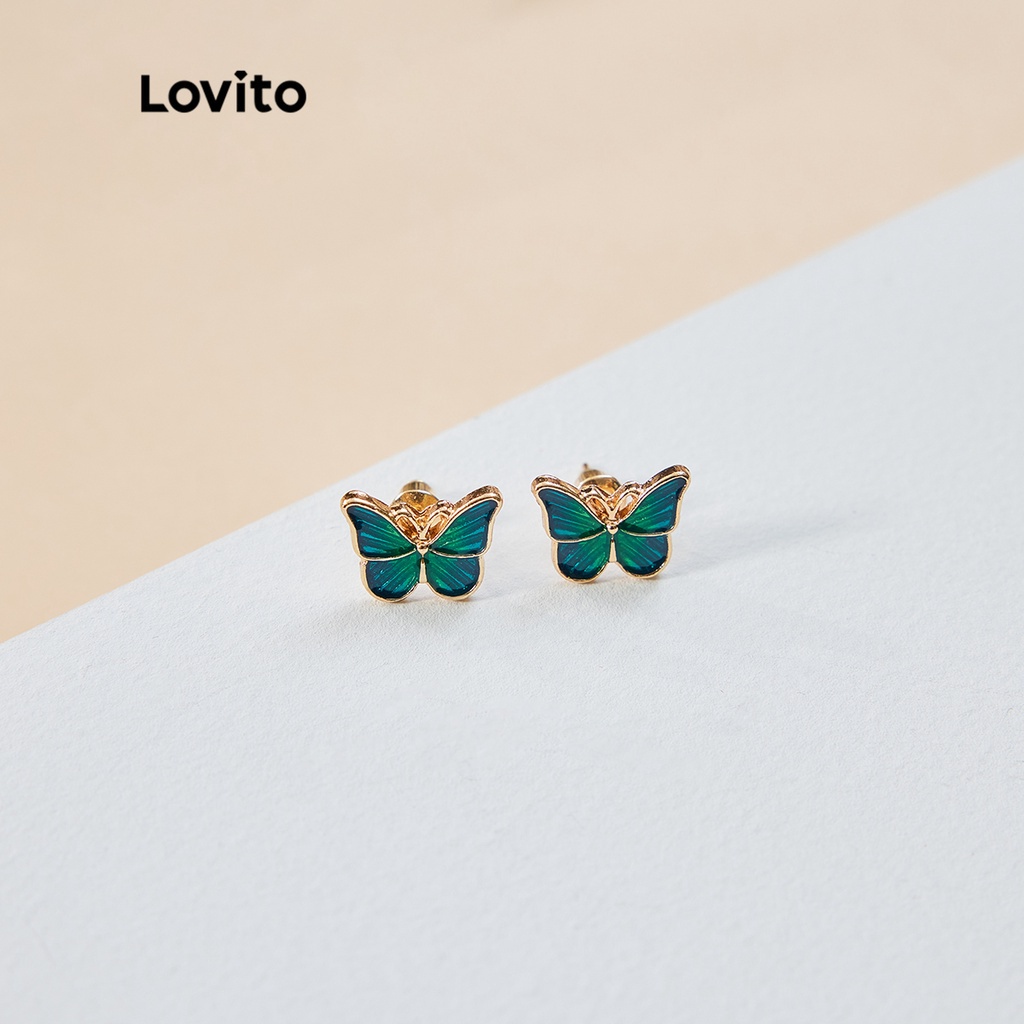 Bộ bông tai Lovito kiểu dáng bướm và trái tim đính đá nhân tạo phong cách thanh lịch cho nữ L17M167 (Màu vàng)