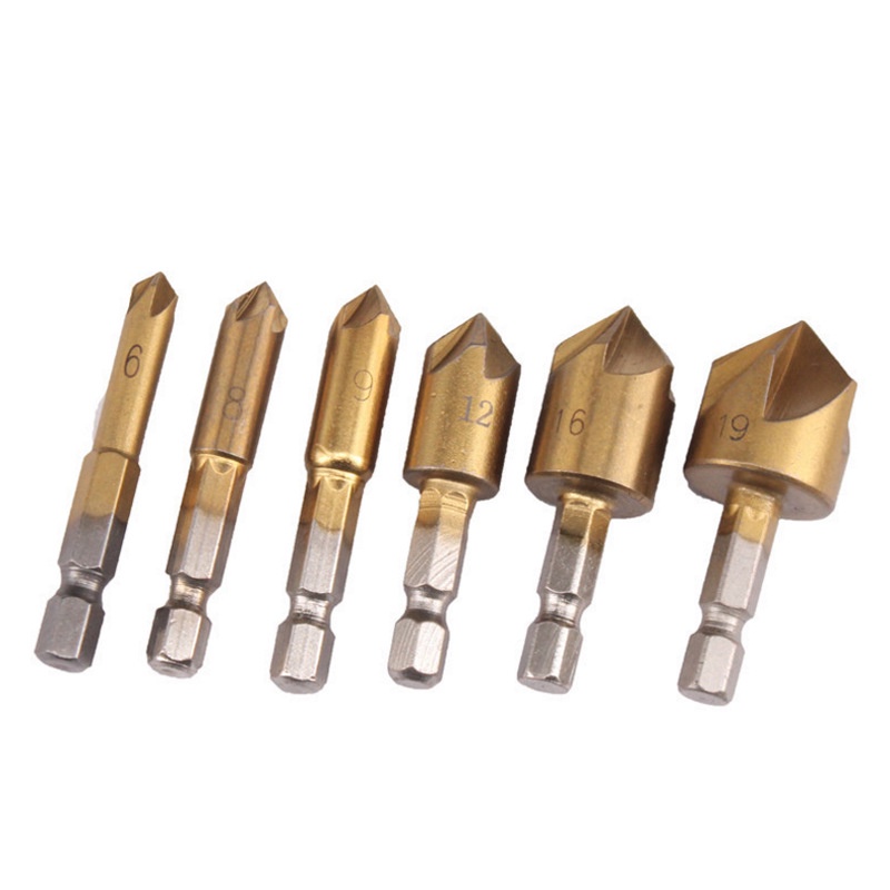Bộ 6 mũi khoan thân lục giác HSS vát mép 6mm-19mm 1/4 inch khoét lỗ sáo 90 độ IBestMeasure