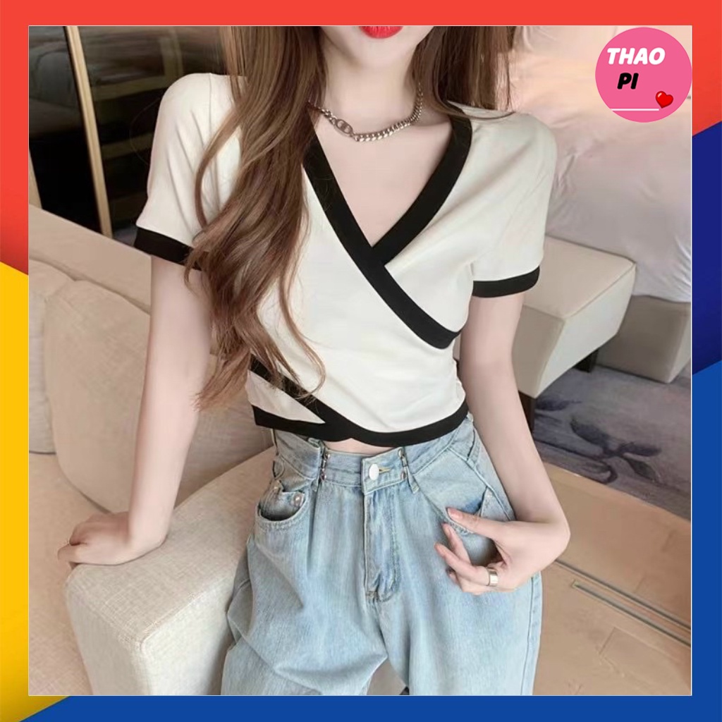 Áo kiểu nữ cổ xéo viền sang trọng quyến rũ