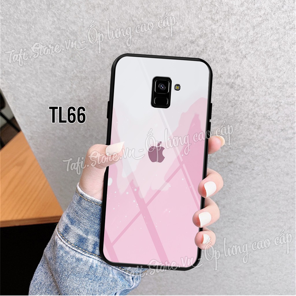 Ốp lưng Kính cao cấp Samsung A6/A6 plus/A8/A8 Plus viền dẻo màu sắc nữ tính xin xắn, logo iphone đơn giản sang trọng.