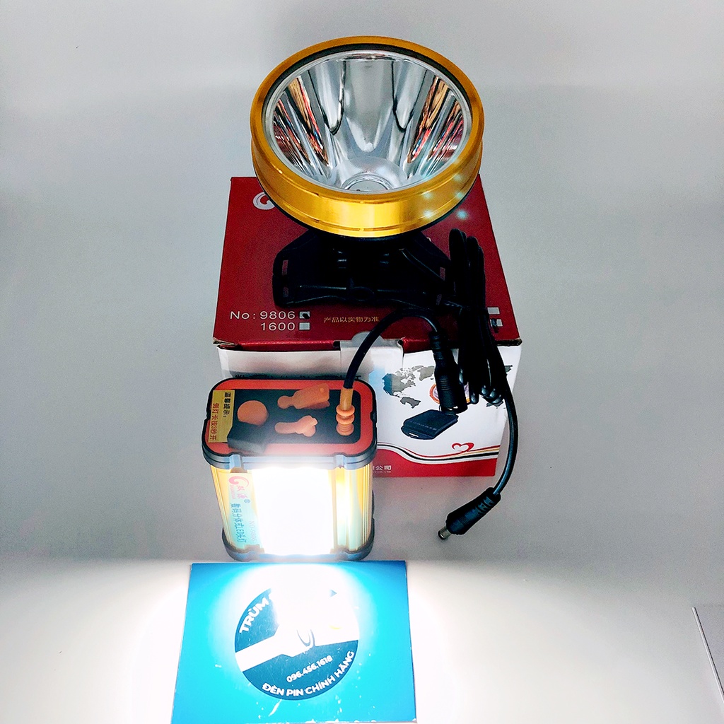 Đèn pin đội đầu SHANGYUAN 9806 LED 200W đèn đeo đầu siêu sáng bình rời có cổng usb  sạc điện thoại có đèn phụ bên hông
