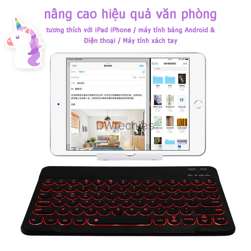 Bàn phím Bluetooth mini có đèn nền 7 màu Các nút tròn Bàn phím iPad, Bàn phím điện thoại di động máy tính bảng