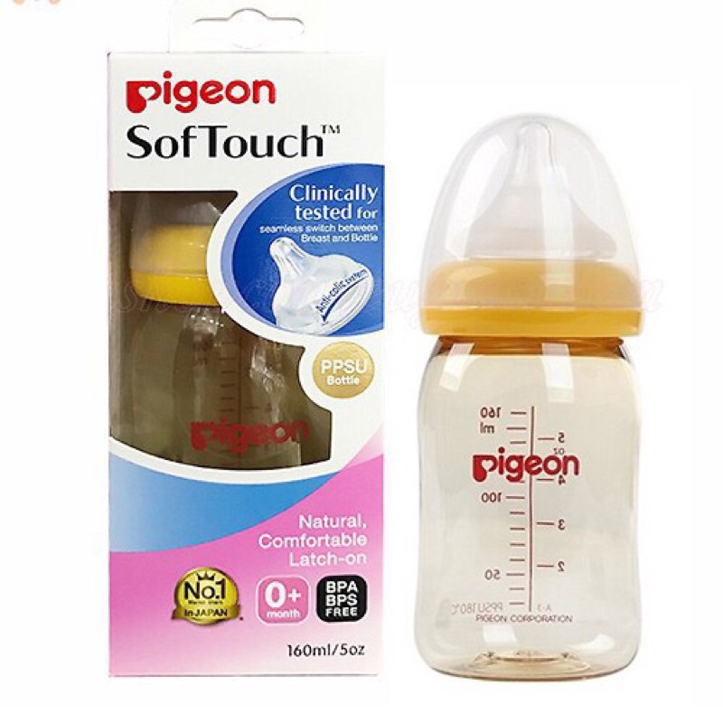 Bình sữa Pigeon Softouch cổ rộng dung tích 160ml/240ml