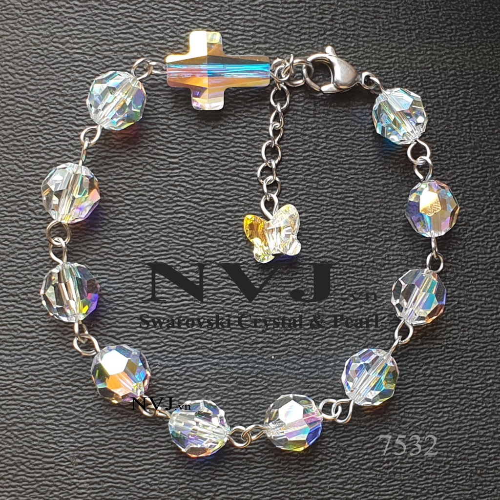 Chuỗi mân côi xinh xắn với xích tăng đơ gắn bướm pha lê Swarovski chính hãng sx tại Áo. hạt tròn 8ly 5000 001AB