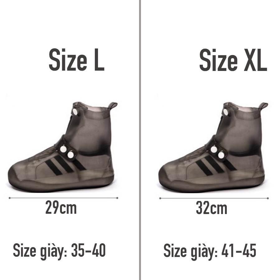Giày boot cổ cao đi mưa loại tốt, đế bám chống trơn trượt bảo vệ giày da, skeaker - Màu đen - XL