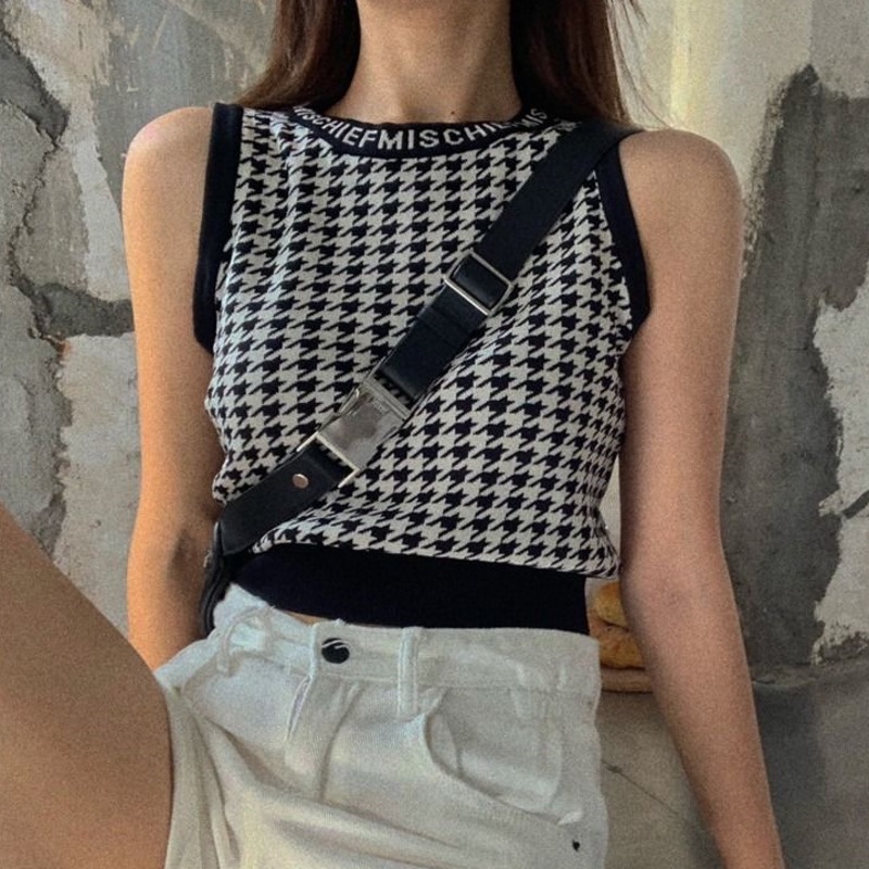 Áo Vest Họa Tiết Houndstooth Hàn Quốc 185245 Áo Không Tay Kiểu Dáng Preppy Theo Phong Cách Retro