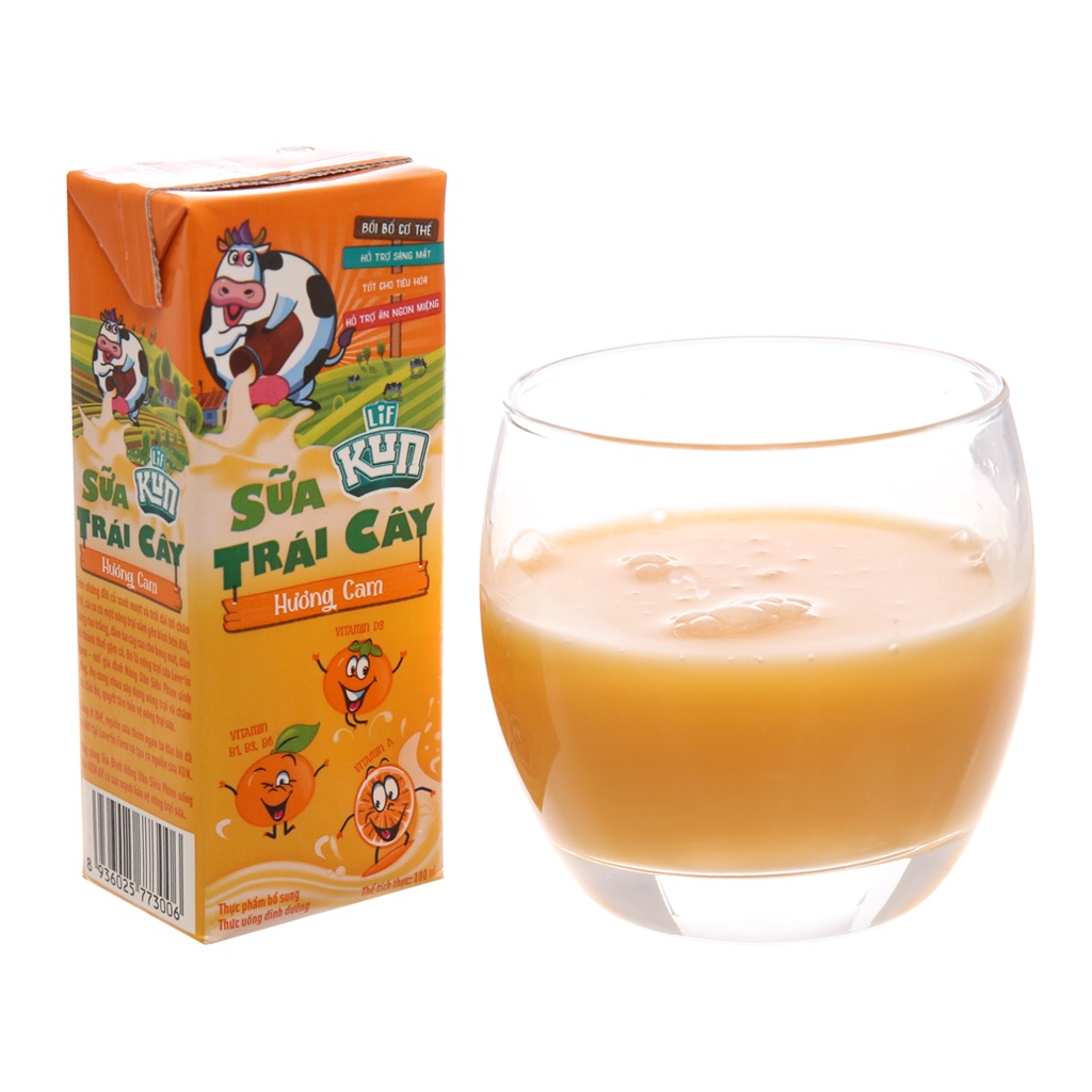 Thùng 48 hộp 180ml Sữa trái cây KUN vị cam