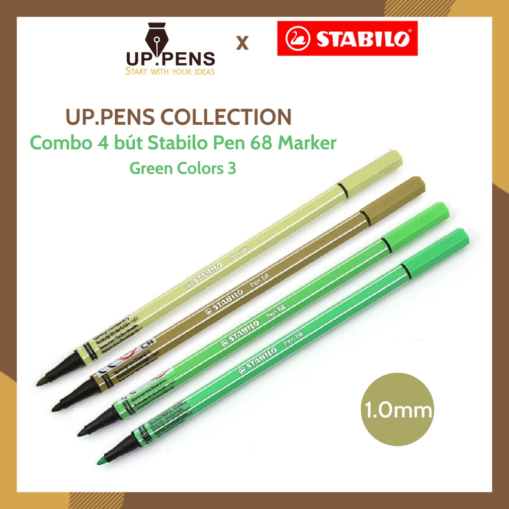 Combo 4 bút lông màu Stabilo Pen 68 Marker – 1.0mm – Green Colors 3