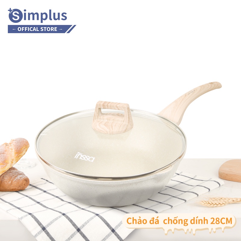 Bộ nồi chảo chống dính Vanila Simplus size 26-28cm dụng cụ nấu ăn đa năng chuyên dụng dùng được cho bếp từ bếp gas
