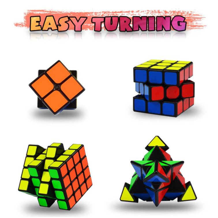 Combo 4 Khối Rubik Qiyi Viền Đen 2x2 3x3 4x4 Tam Giác Pyraminx Hàng Đẹp Xoay Trơn