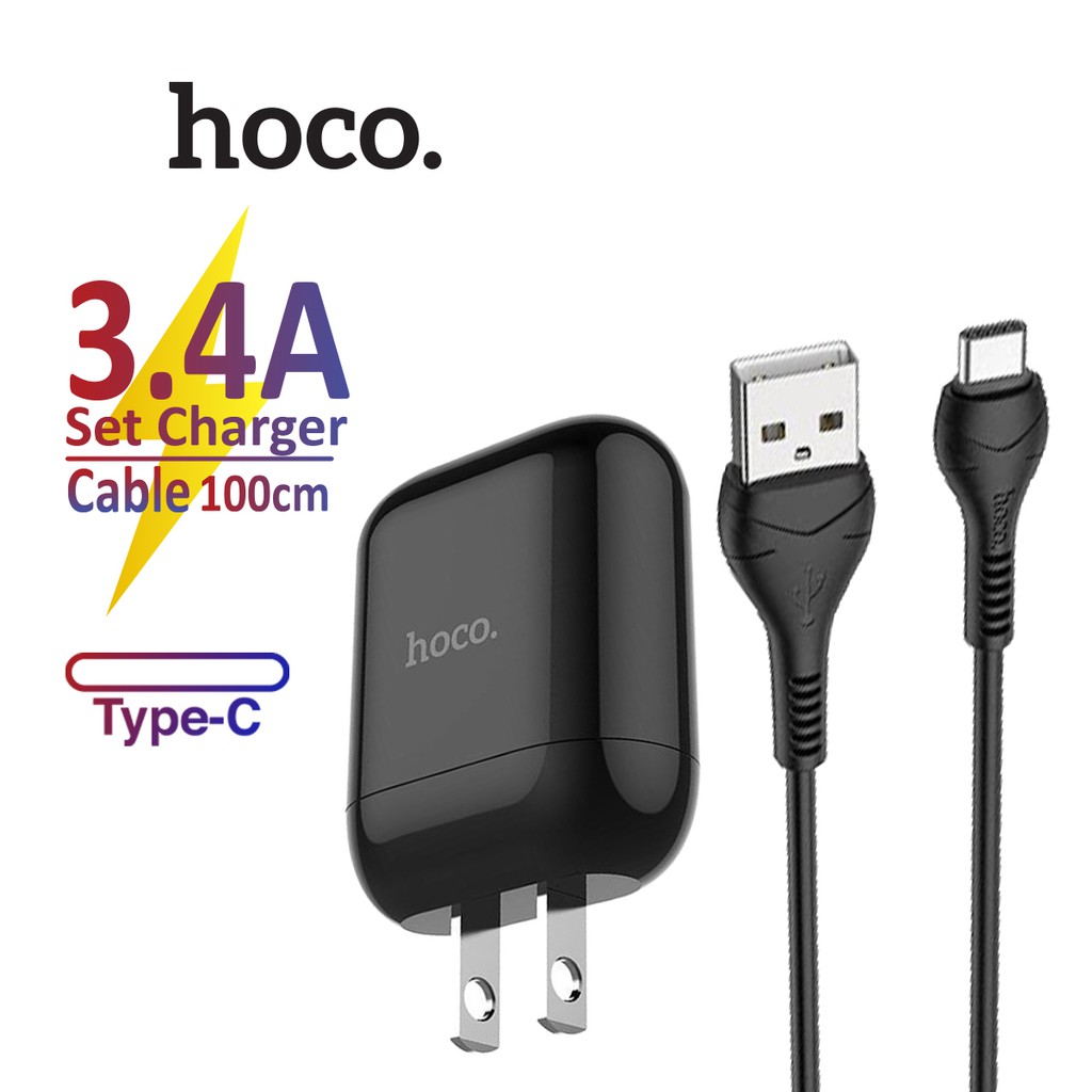 Combo củ sạc 1 cổng usb và cáp sạc Hoco HK2 Type-C hỗ trợ sạc nhanh 3.4A cho Smartphone nhựa PC cao cấp, chống cháy nổ