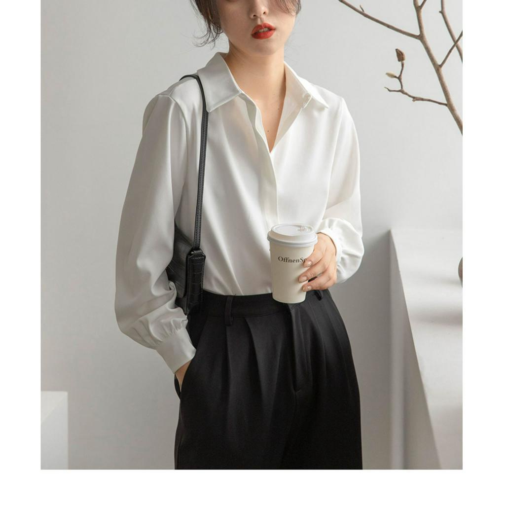 Áo sơ mi nữ dài tay form rộng cổ tay bo phồng tiểu thư thanh lịch áo sơ mi nữ chất liệu lụa cao cấp mềm mịn thoáng mát