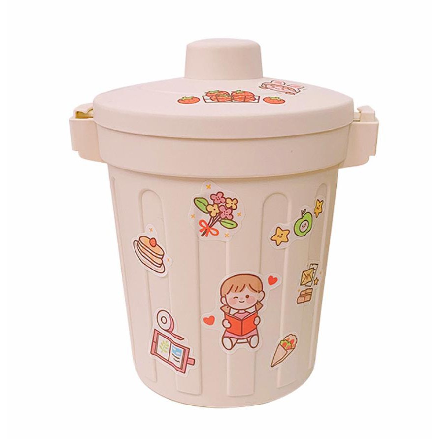 Thùng rác mini, hộp đựng nhỏ hình chiếc xô để bàn học bàn làm việc có nắp đậy tiện lợi 2 màu ghi và trắng K65