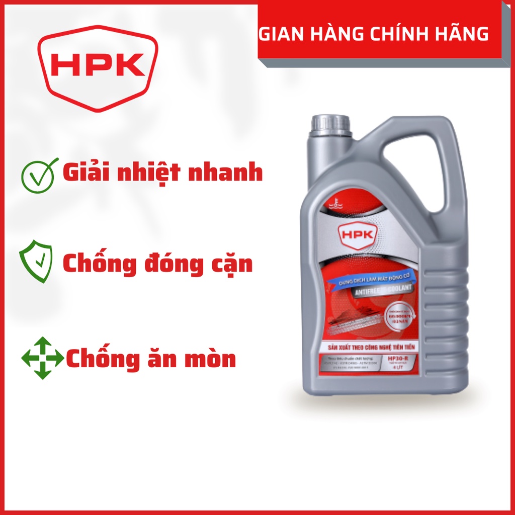 Nước làm mát động cơ HPK - HP30R 4L màu đỏ sản phẩm chính hãng HPK, nguyên liệu từ Hàn Quốc, dùng cho ô tô, xe máy