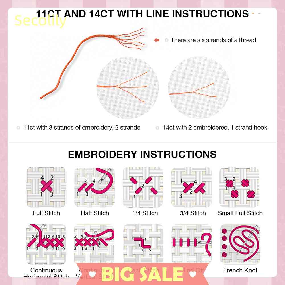 Seco Bộ Tranh Thêu Chữ Thập 11CT Bằng Cotton In Hình Hồ Nước Tự Nhiên