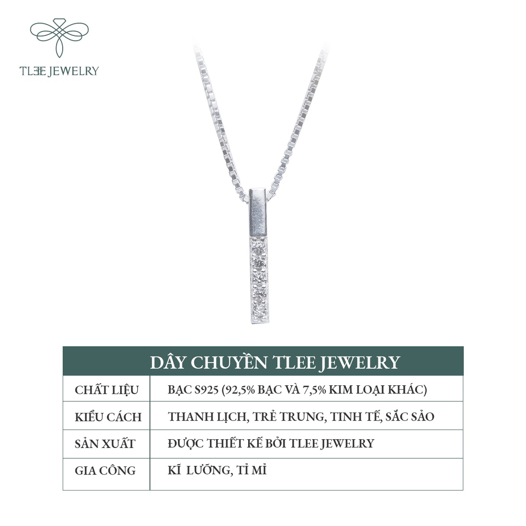 Dây chuyền bạc nữ TLEE thanh bạc nạm đá cao cấp D0104