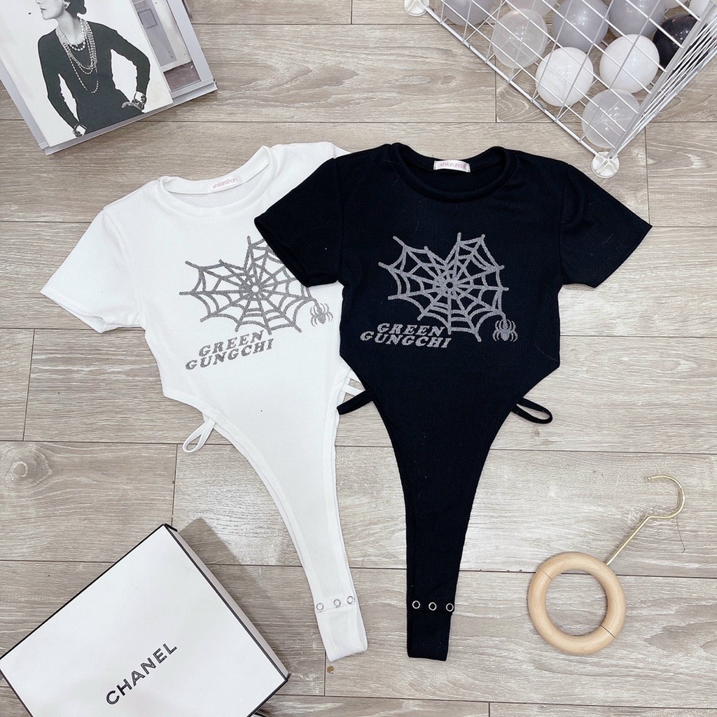 Bodysuit mạng nhện chất cotton gân mềm na