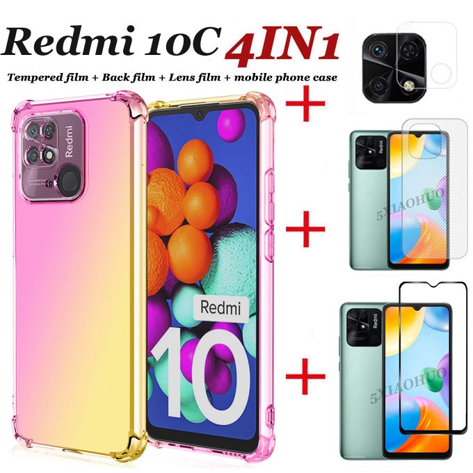 Ốp Điện Thoại Dạng Kính Cường Lực 4 Trong 1 Màu gradient + Miếng Dán Cường Lực Bảo Vệ Camera Cho Xiaomi Redmi 10C Note 11 11S 11Pro
