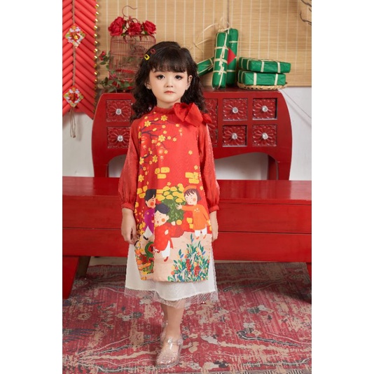 🥰 Siêu phầm sét áo dài cách tân tết bé nhẹ nhàng cách điệu hàng thiết kế cao cấp ảnh thật 100%