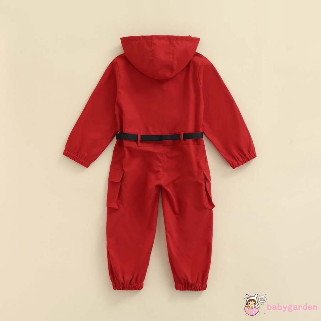 Bộ đồ liền thân tay dài có mũ trùm màu trơn phối khóa kéo thời trang thích hợp cho bé 2-8 tuổi